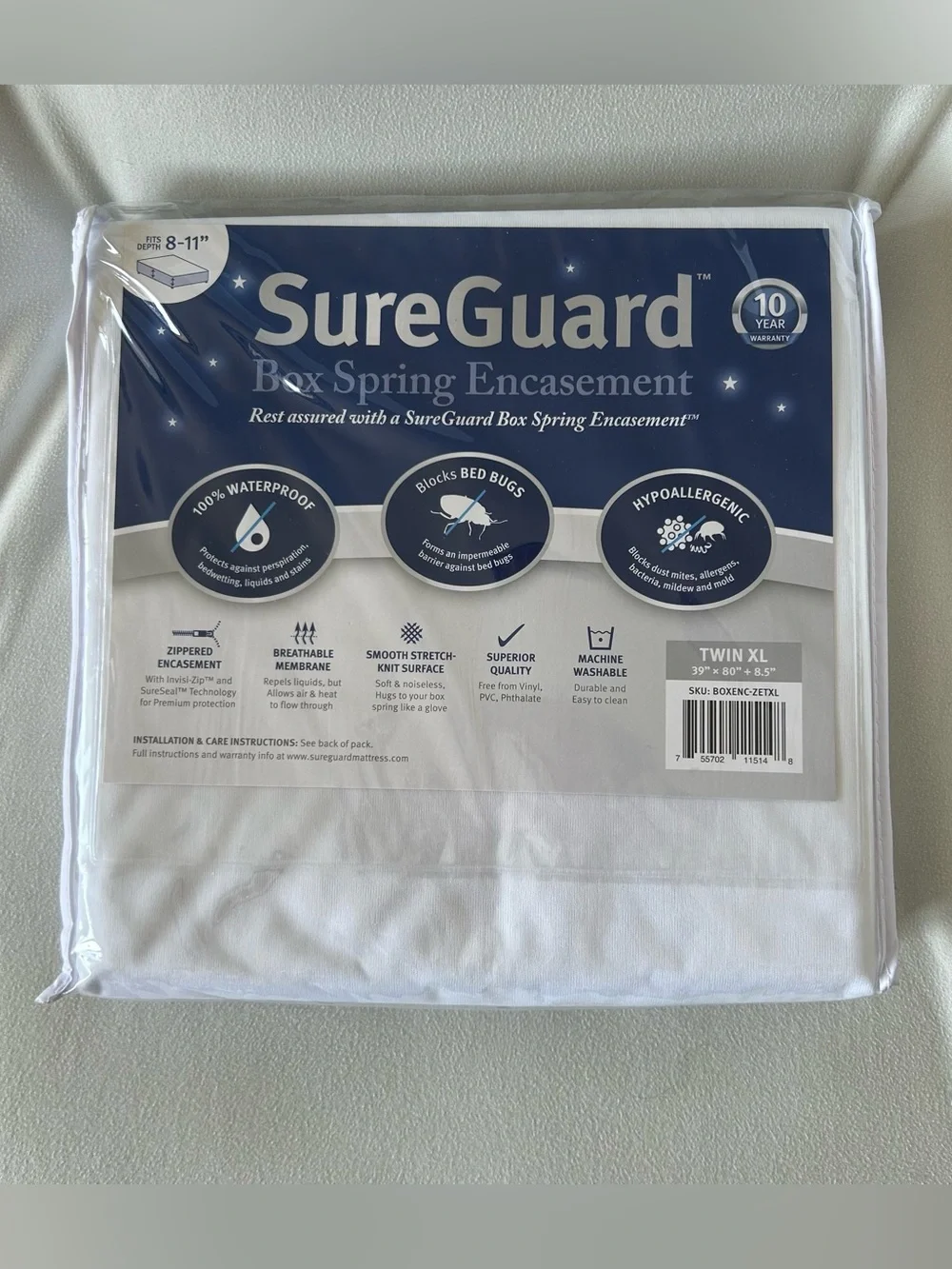 NWT Twin XL SureGuard Box Spring Encasement College Dorm Bed Mattress Protector